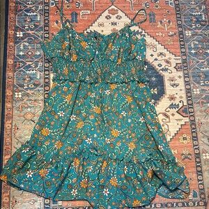 SHEIN Teal Floral Ruffle Sundress with Yellow & White Flowers
